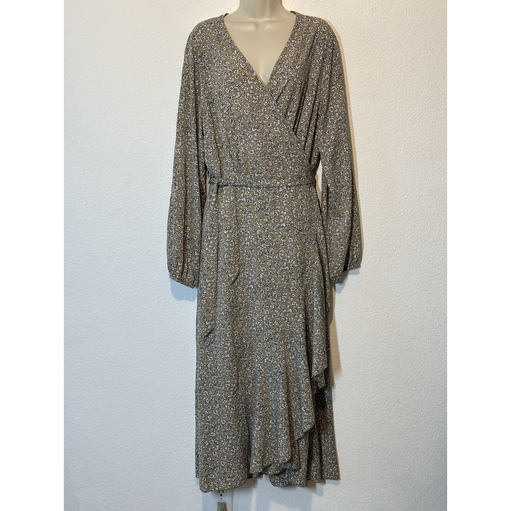 Pretty Garden Cottagecore Floral Maxi Wrap Dress Long Sleeve Ruffle Hem Size 2XL